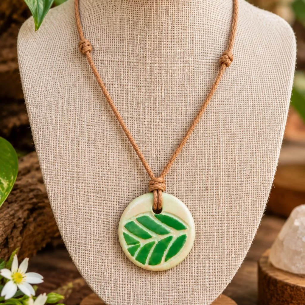 Colar Folha Verde em Cerâmica Artesanal - foto 2