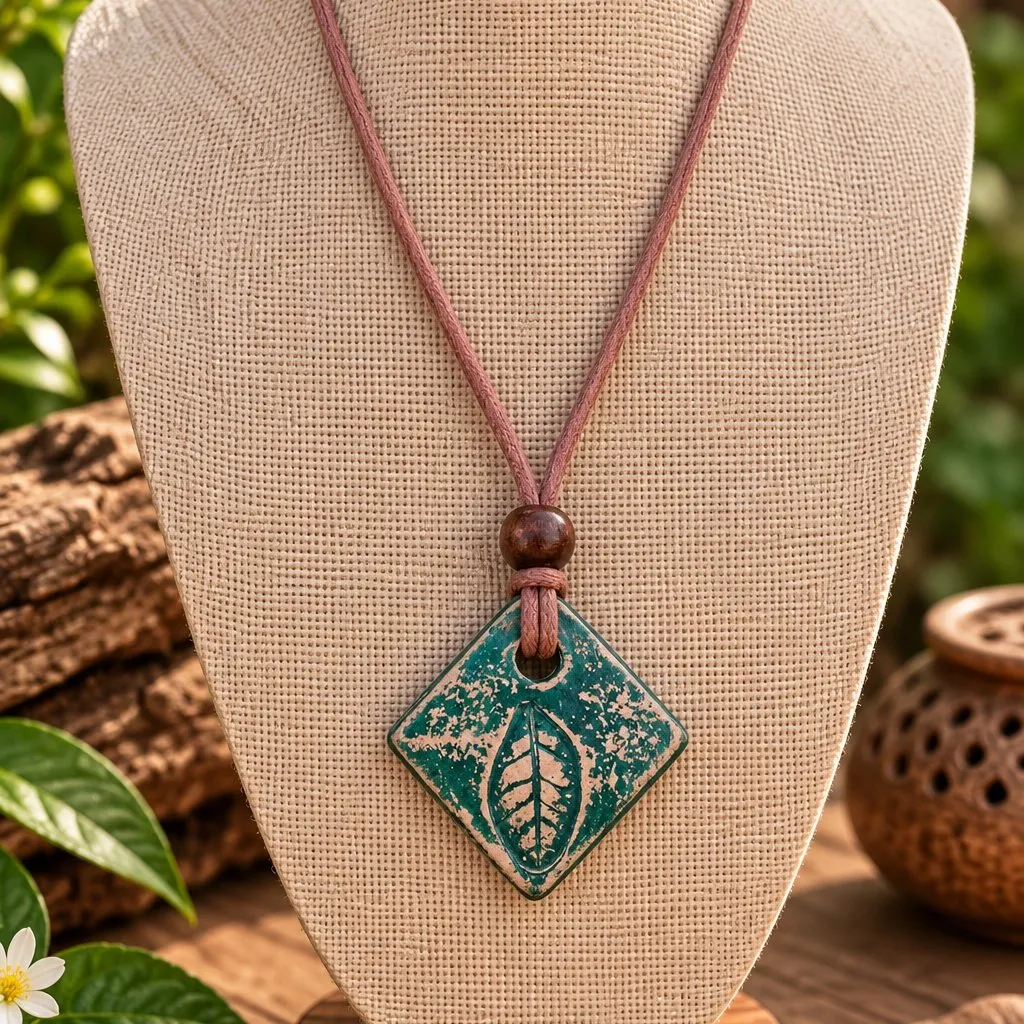 Colar Folha Ancestral em Cerâmica Artesanal - foto 2