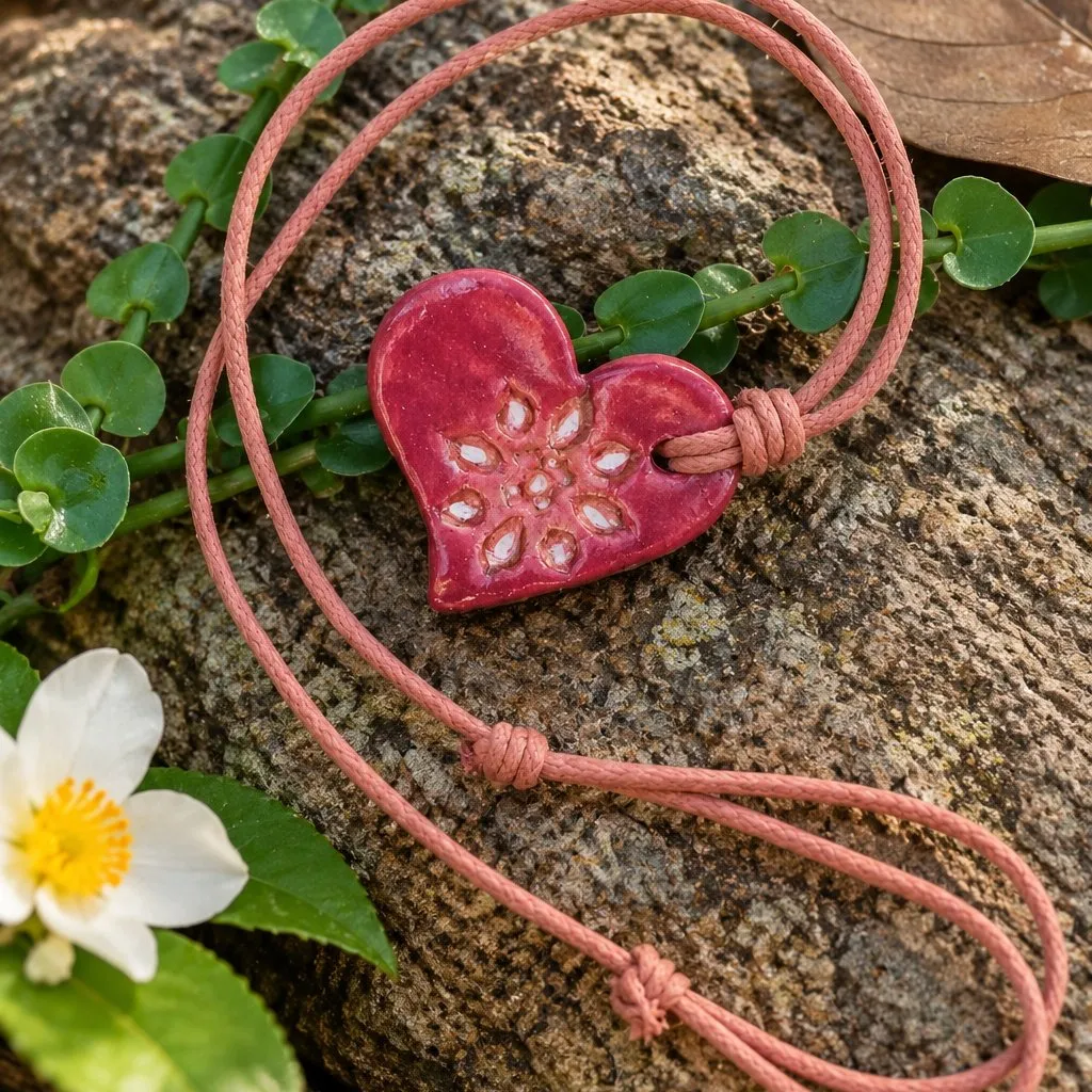 Colar Coração Florido em Cerâmica Artesanal
