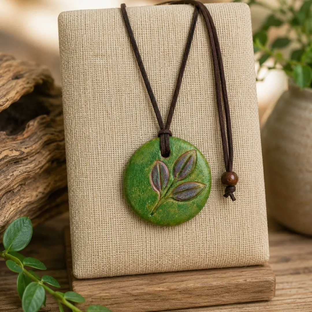 Colar Artesanal em Cerâmica – Folhas da Terra